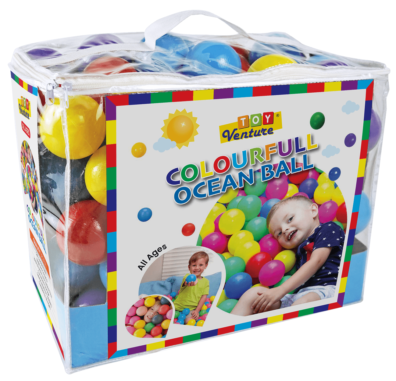100 Pcs Ocean Ball Bag – Colorful Play Balls for Kids - Toy Venture