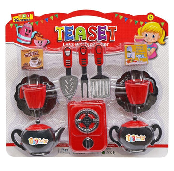Kids Pretend Play Tea Set with Stove and Utensils