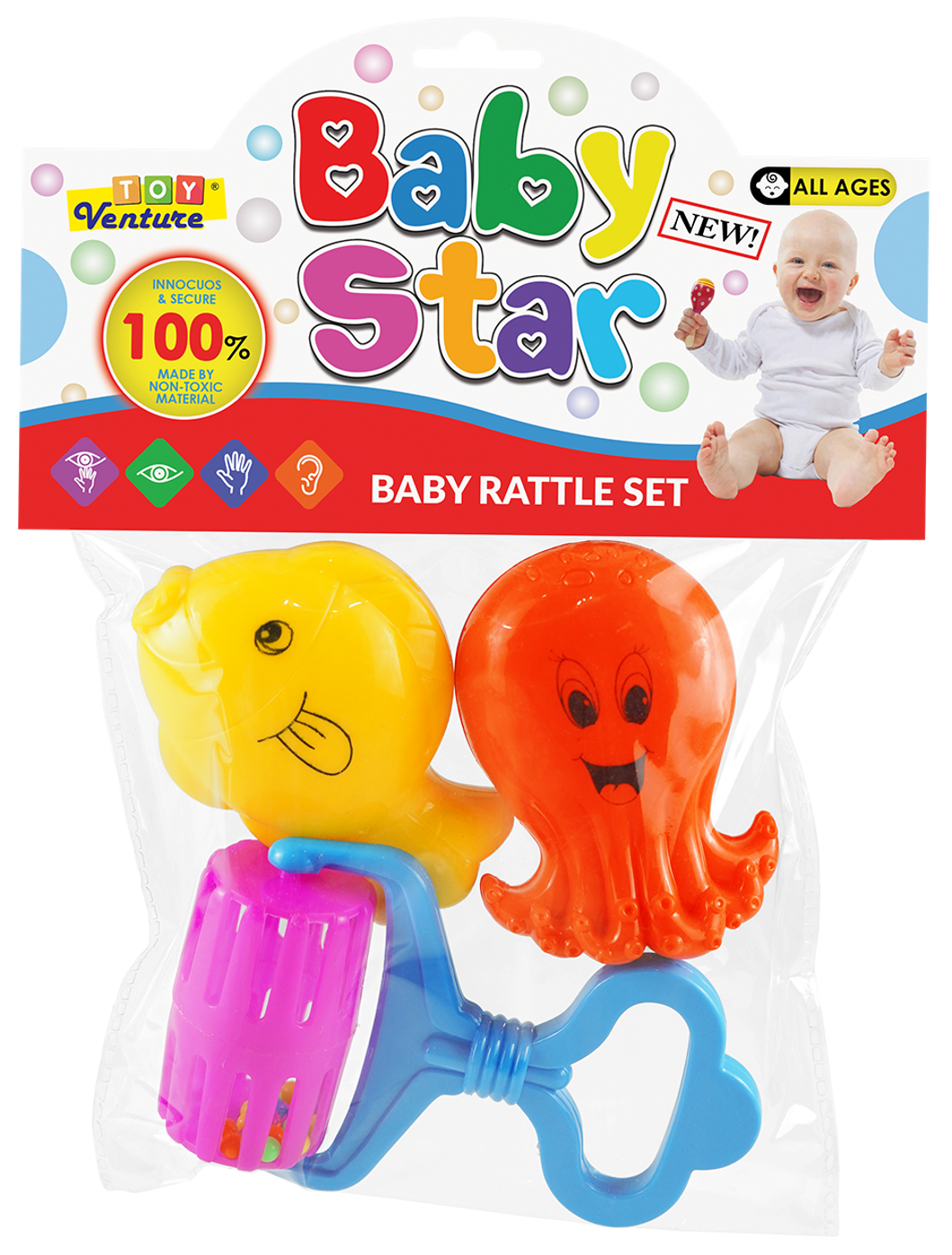 3 Pcs Rattle Set PVC – Safe & Colorful Baby Toy Set for Newborns