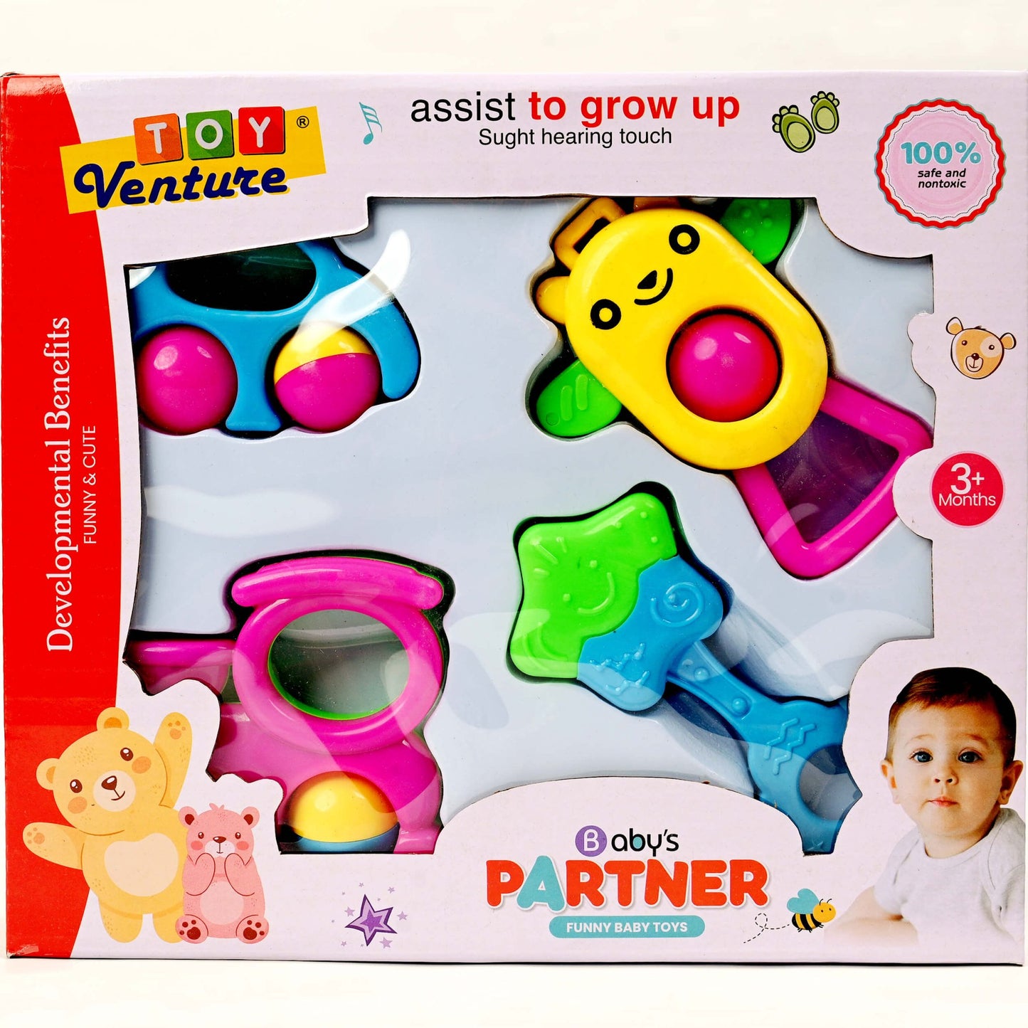 4 Pcs Baby’s Partner Rattle Box – Safe & Colorful Baby Toy Set - Toy Venture