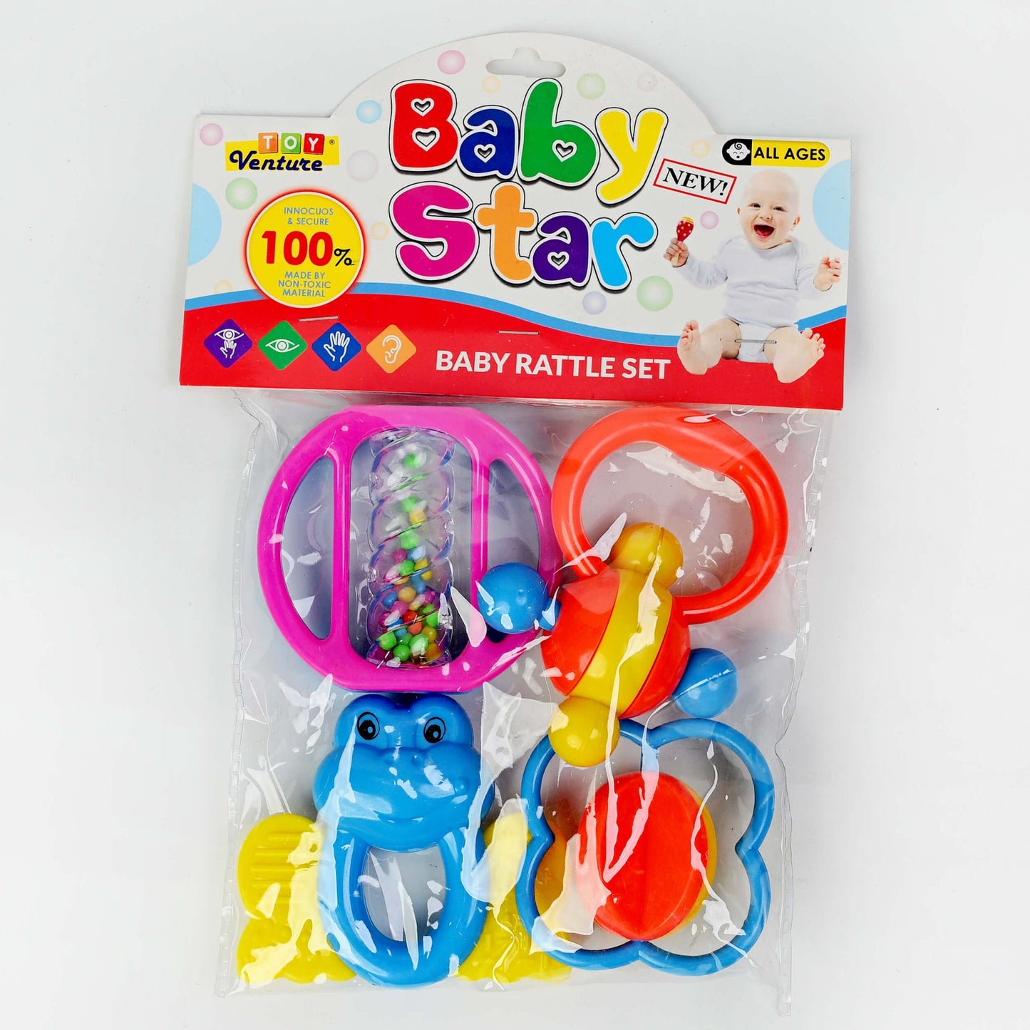 4 Pcs Rattle Set – Safe & Colorful Baby Toy for Newborns - Toy Venture