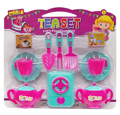 Kids Pretend Play Tea Set with Stove and Utensils