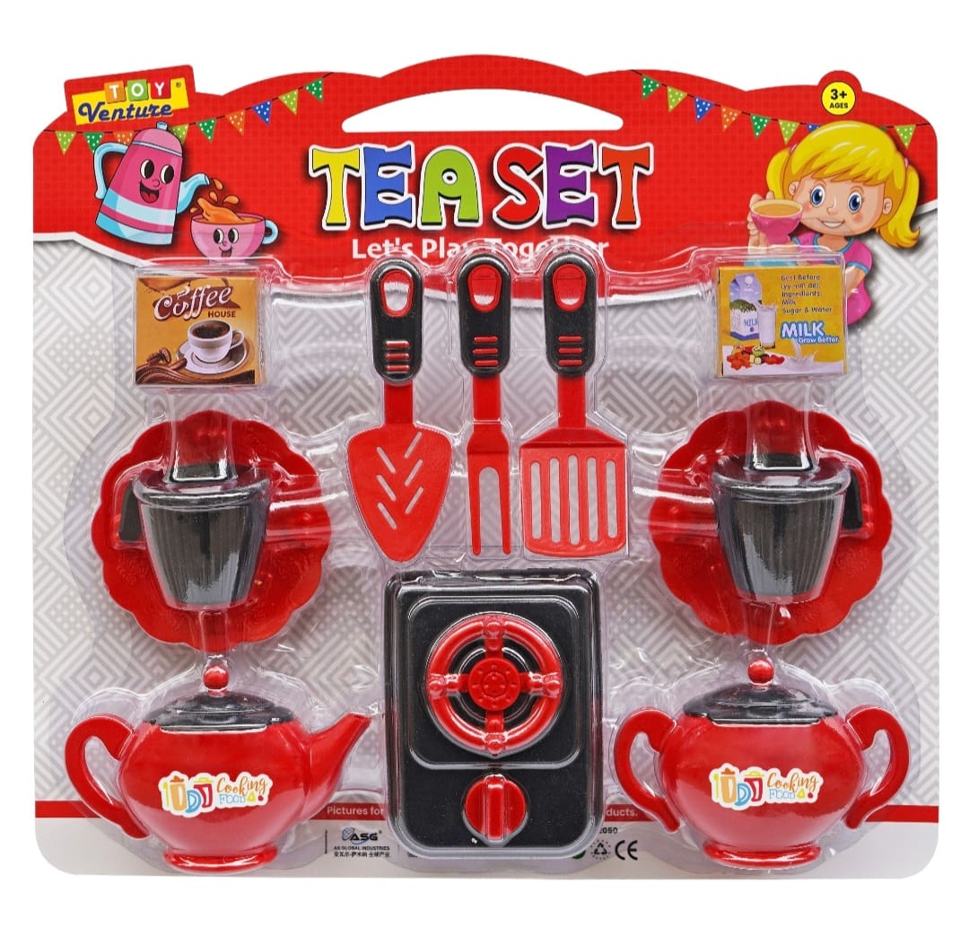 Kids Pretend Play Tea Set with Stove and Utensils