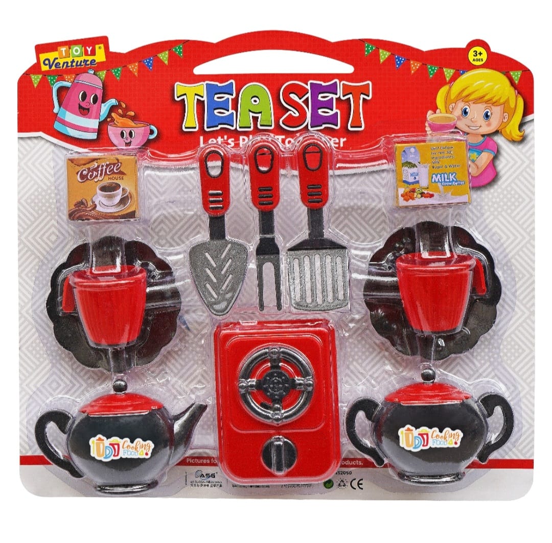 Kids Pretend Play Tea Set with Stove and Utensils