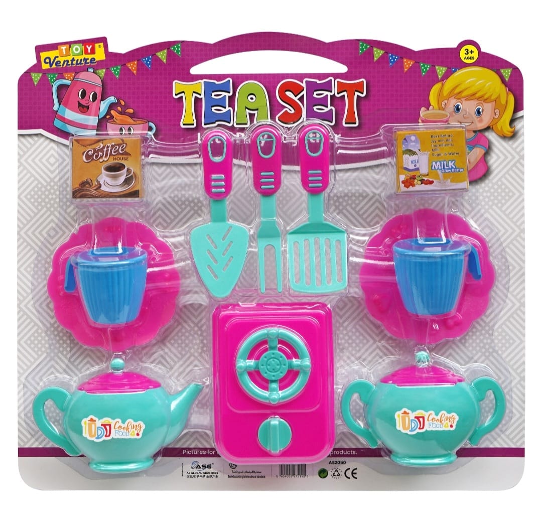 Kids Pretend Play Tea Set with Stove and Utensils