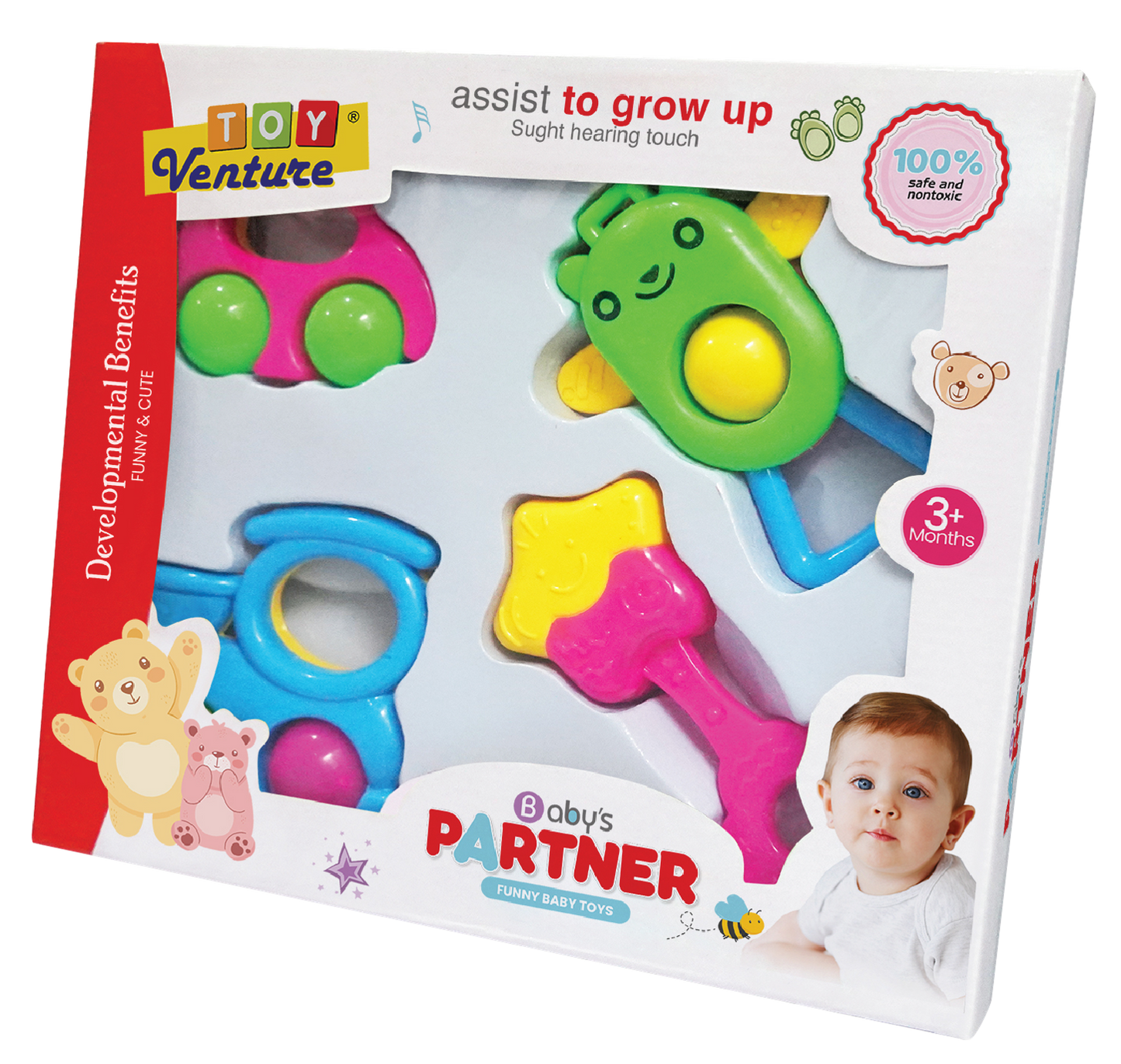 4 Pcs Baby’s Partner Rattle Box – Safe & Colorful Baby Toy Set
