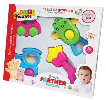 4 Pcs Baby’s Partner Rattle Box – Safe & Colorful Baby Toy Set