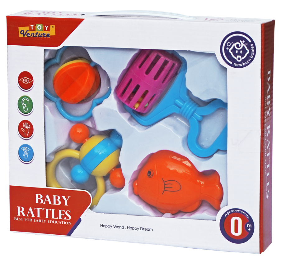 4 Pcs Rattle Set Box – Safe & Colorful Baby Toy Set for Newborns