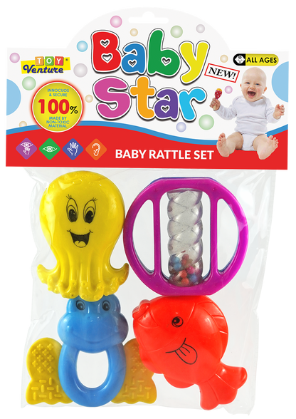 4 Pcs Rattle Set – Safe & Colorful Baby Toy for Newborns